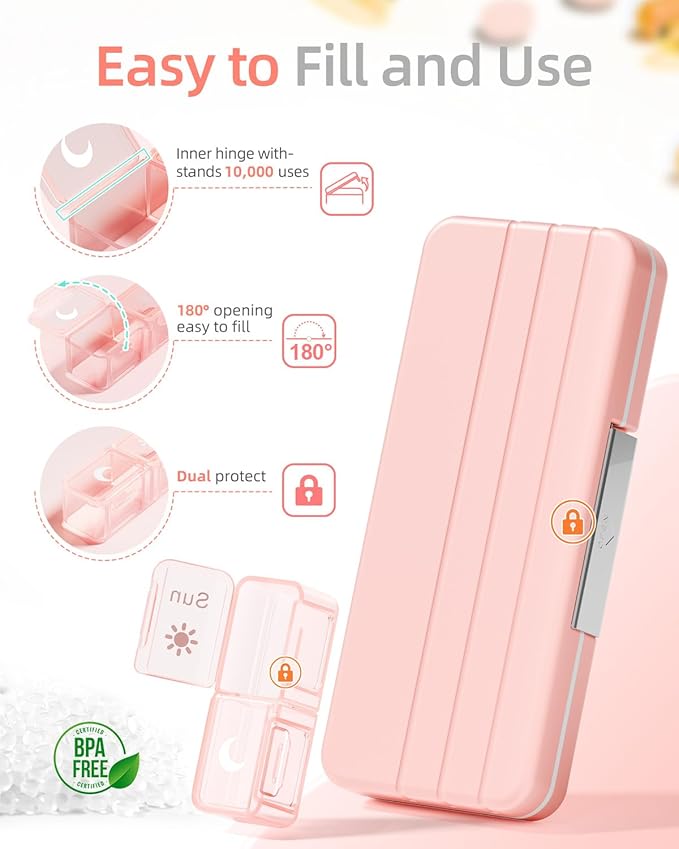 Betife AM PM Pill Organizer 2 Times A Day, 7 Day Pill Box Weekly Pill Organizer Travel with Separate Container, Portable Daily Medicine Planner Dispenser Case for Vitamin, Fish Oils, Supplements