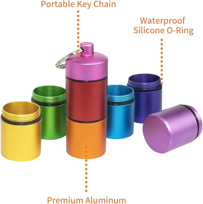 Weekly 7 Day Pill Organizer Travel Friendly Vitamin Organizer Pill Case Container Waterproof Pill Case with Keychain for Pills/Vitamin/Fish Oil/Supplements Metal Pill Holder Me (Rainbow)