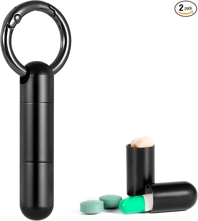 Titanium Keychain Pill Holder,Mini Pill Case Keychain,Waterproof Pocket Pill Case,Small Pill Container for Travel Purse(2 Compartment)