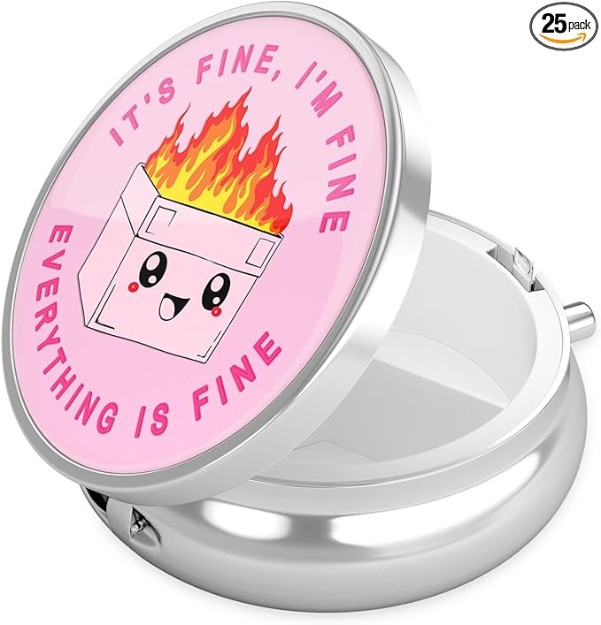 Nipichsha Pill Box, Small Pill Case for Purse & Pocket, Cute Travel Medicine Organizer, Portable Medicine Container Holder to Hold Vitamins, Medication, Fish Oil & Supplement, Pink Cute Dumpster