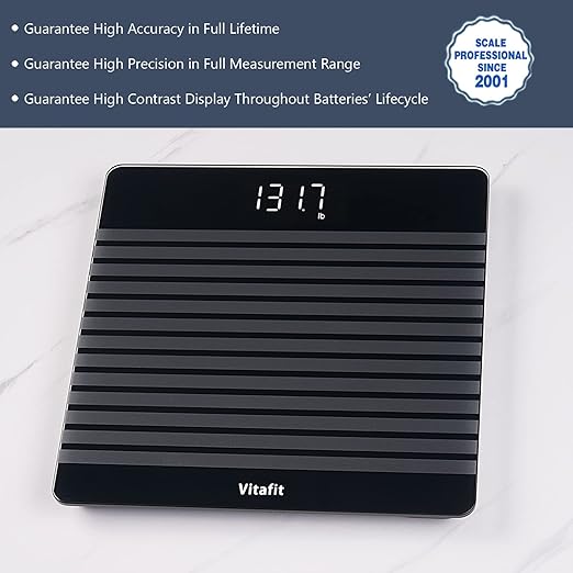 Vitafit Anti-Slip Smart Digital Bathroom Scale for Body Weight, High Accuracy Assured by Weighing Professional Since 2001, BMI with App,Black