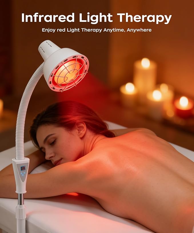 LHCYLDQ 275W Infrared Light Therapy Lamp - Red Near Infrared Heat Lamp for Joint Muscle Pain, Adjustable Standing Lamp Head with Freely Adjustable Temperatur(White)