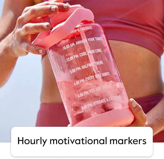 Takeya Tritan Motivational Water Bottle with Straw Lid - Durable, BPA-Free - With Time Marker - Leakproof & Non-Slip Bumper - 64 oz, Vivacity Purple