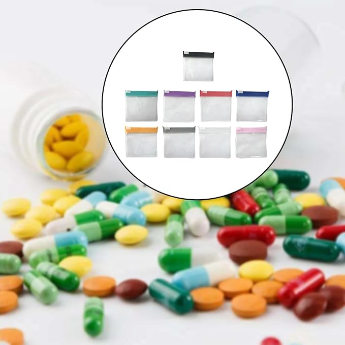27 Pcs Zippered Pill Pouch Bags with Labels Set, Small Portable Travel Pill Bags for Pills, Small Items Storage (9 Colors)