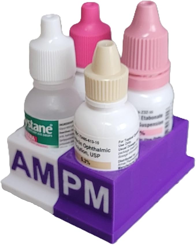 Znet3D Eye Drops Bottle Organizer & Tracker – AM/PM 4-Slot (White/Purple)