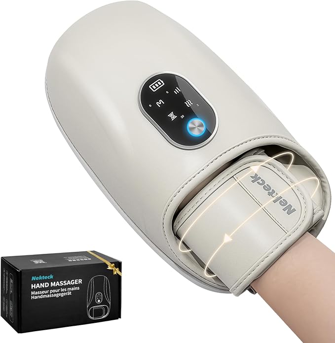 Nekteck Hand Massager with Heat and Compression, Cordless Hand Massager for Arthritis and Carpal Tunnel Wrist-to-Fingers Pain Relief for Women Men, Rechargeable