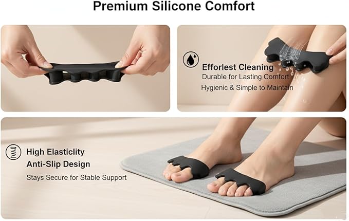 Toe Separators for Functional Fitness Athletes - Toe Straighteners for Foot Pain Relief and Plantar Fasciitis - Fix Feet - Fix Toes - Fix Bunions - Toe Spacers for Crossfit Black-A
