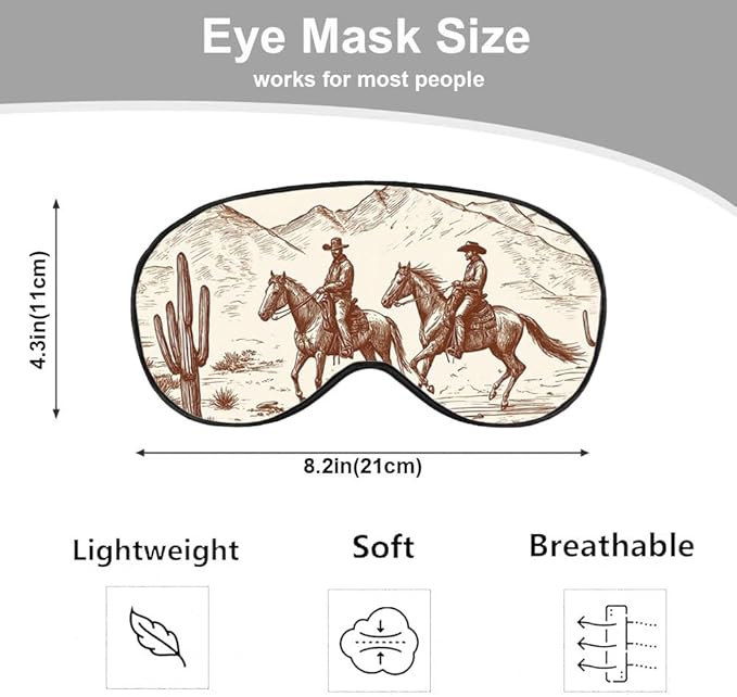 American Cowboys Silk Eye Mask Sleep Mask Running Horse Mountain Cactus Wild West Desert Eye Mask with Adjustable Strap Lightweight for Women Work Travel Night Sleep