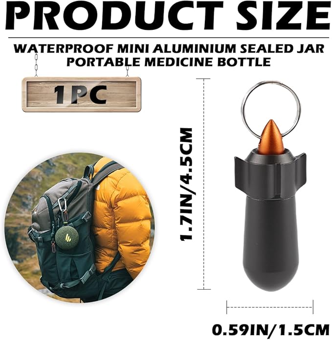 Keychain Pill Box Portable Mini Pill Case Small Aluminum Medicine Holder Pill Storage Box Waterproof Vitamin Aspirin Keyring Container for Outdoor Traveling