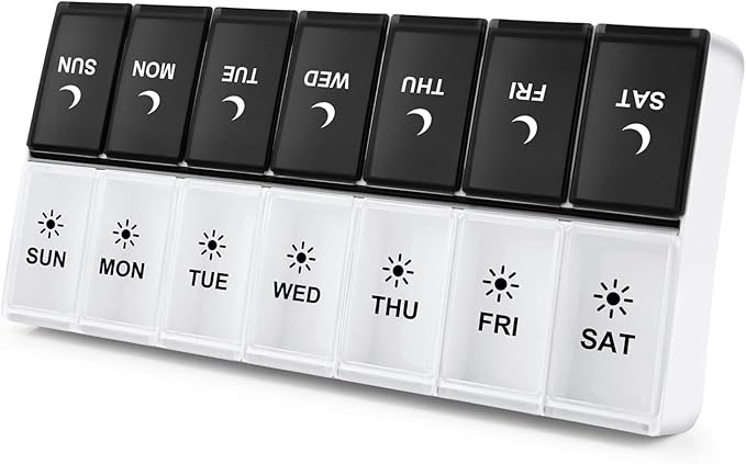DANYING Large Pill Organizer 2 Times a Day, Weekly Box Per AM PM Case, Day Night Container 7 Vitamin Case Twice