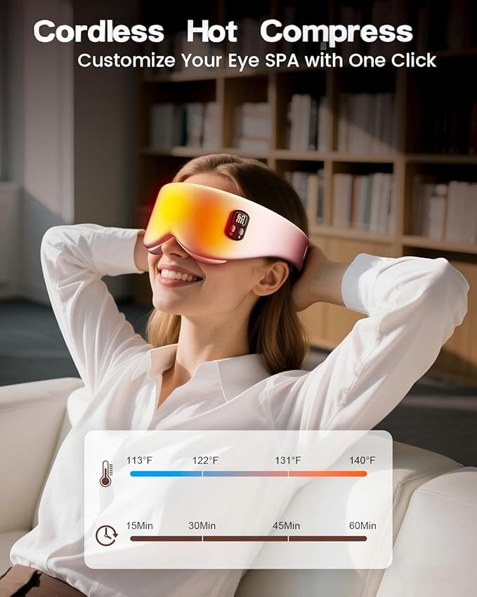 Anydance Heated Eye Mask - Cordless Eye Mask for Dry Eyes, FSA - HSA Eligible, Eye Relief, Improved Sleep, 4 Temperature, Washable Eye Heating Pad for Travel, Birthday Gifts for Women - Rose Pink