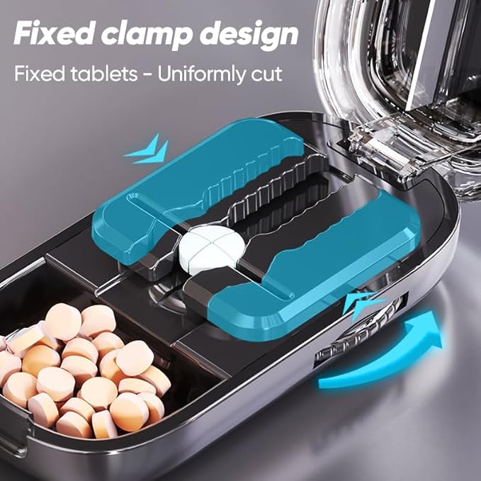Pill Cutter Splitter for Small and Tiny Pills, Accurate Multi-Pill Splitter Tablet Cutter Pill Organizer with Centering Guide & Double Safety Blades to Cut 1/2&1/4 (Beige)