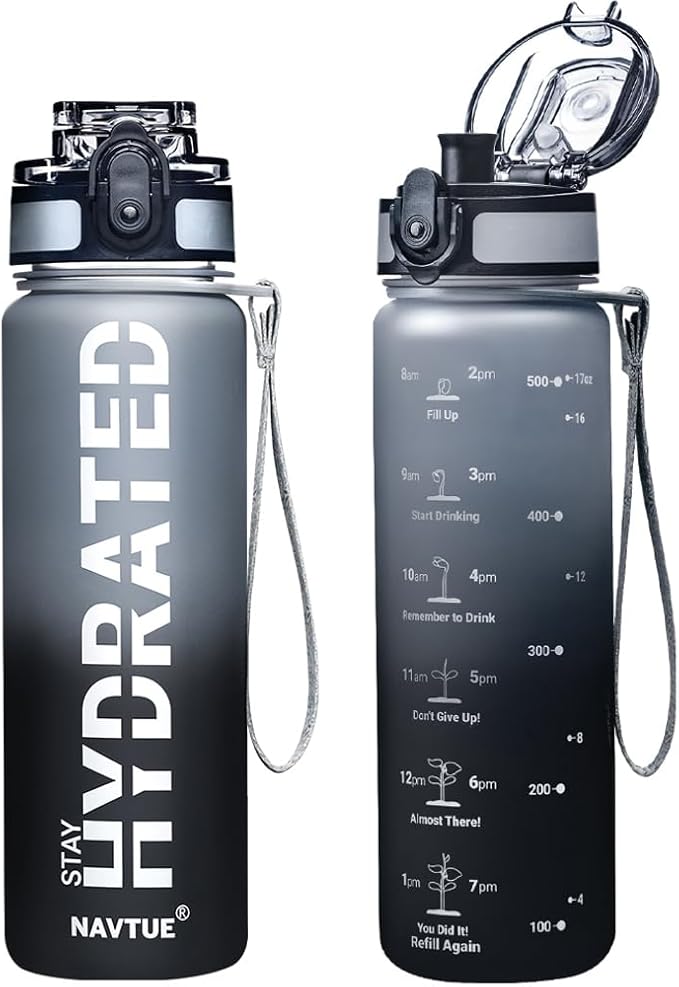 Water Bottle, 16.9 OZ Sports Water Bottles with Time Marker Wide Mouth, Motivational and Leakproof Drink Bottle, BPA Free Tritan with Carry Strap for Gym Fitness Outdoor(1 Bottle)