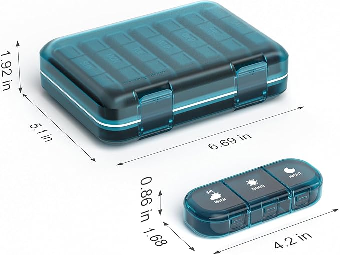 Weekly Pill Organizer 3 Times a Day, 7 Day Portable Pill Box for Pills, Vitamins, Fish Oil, Medication, Supplements (3x7 Blue)