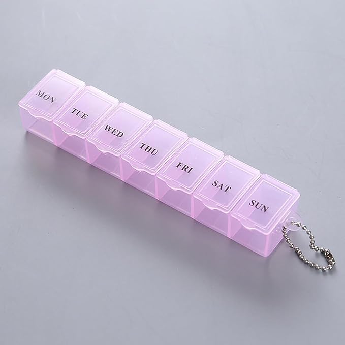1 Pc Weekly Pill Dispenser - 7 Day Medicine Box, 7 Day Pill Holder | Pill Case Weekly, Medicine Storage Organizer, Clear Pill Organizer Box, Dustproof Pill Holder for Tablets, and Supplements (Pink)