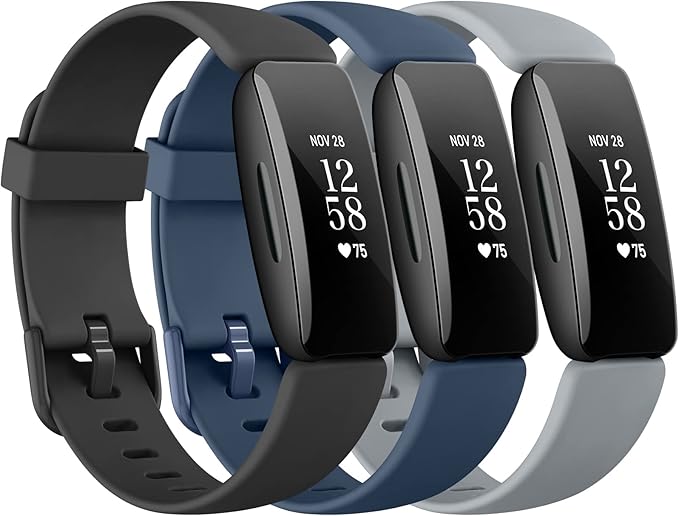 3 Pack Silicone Bands Compatible with Fitbit Inspire 2 Bands for Women Men, Adjustable Replacement Sport Wristbands Straps for Fitbit Inspire 2 / Ace 3 (Black/Navy Blue/Gray)