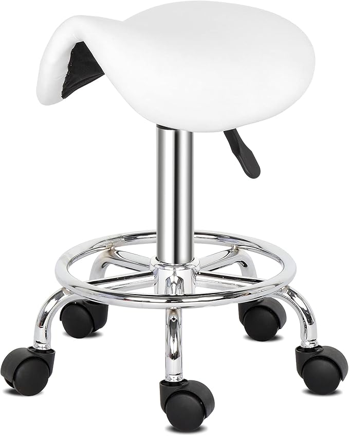 Office Stool, Professional 360° Rotation, Adjustable Height Saddle Stool for Massage Salon Kitchen Office Clinique Pub Sewing Painter Piano/White
