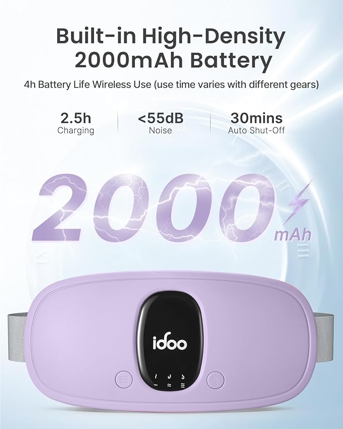 iDOO Portable Heating Pad, FSA Eligible Items Only List, Period Heating Pad with 3 Heat Levels and 3 Massage Modes, Electric Fast Heating Belly Wrap Belt, Gifts for Girlfriend Mom Wife Women (Purple)