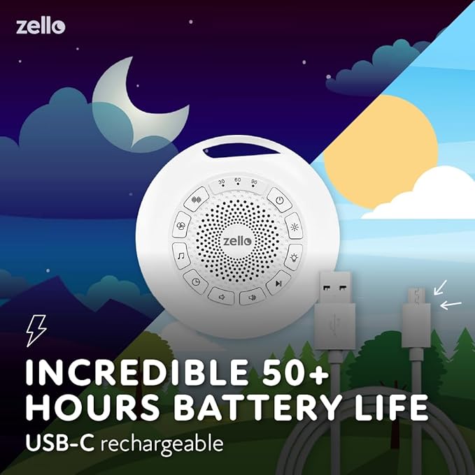 Zello | Portable Pro Max White Noise Machine | 30 Sounds | 55+ Hours Battery Life | 7 Colour Night Light | Child Lock | Sleep Timer | USB Rechargeable | Baby Sleep Aid | Sleep Sound Machine