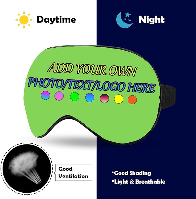 Personalized Eye Mask, Custom Eyeshade Blindfold Add Your Design Image Text Customized Eye Cover with Adjustable Strap for Sleeping Travel Work Naps Blocks Light, Fluorescent Green