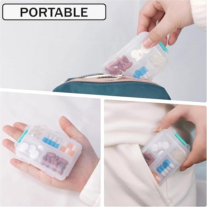 3PCS Travel Pill Organizer Portable Pocket Pill Case Small Pill Box for Purse Medicine Organizer Have 10 Compartments Storage Vitamin Fish Oil by INVODA (Pink+Gray+Blue+Lables)