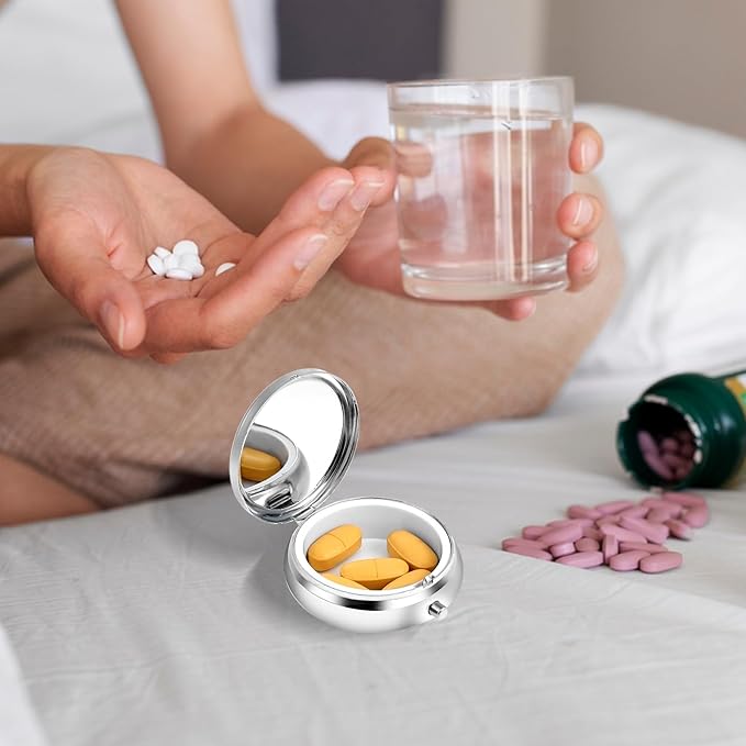 Sibba Portable Medicine Pill Case, Travel Multi-Functional Moisture Proof Pill Box for Purse & Pocket, Cute Metal Medicine Pill Organizer Box for Vitamins, Fish Oil & Supplements (Butterfly)