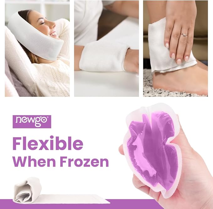 NEWGO Small Ice Packs for Injuries, 6 Pack Round Ice Packs for Face, Hot and Cold Gel Ice Pack Circular Cold Compress with Cloth Backing & Sleeve for Pain Relief, Toothaches - Purple