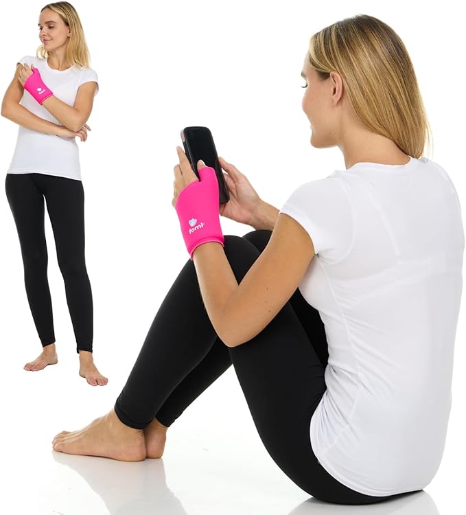 FOMI Wrist Solid Gel Ice Pack | Hot Cold Hand and Thumb Compression Sleeve Wrap for Carpel Tunnel, Arthritis, Tendonitis, Bruises, Swelling, Sports Injuries Pain Relief (Pink - Small/Medium)
