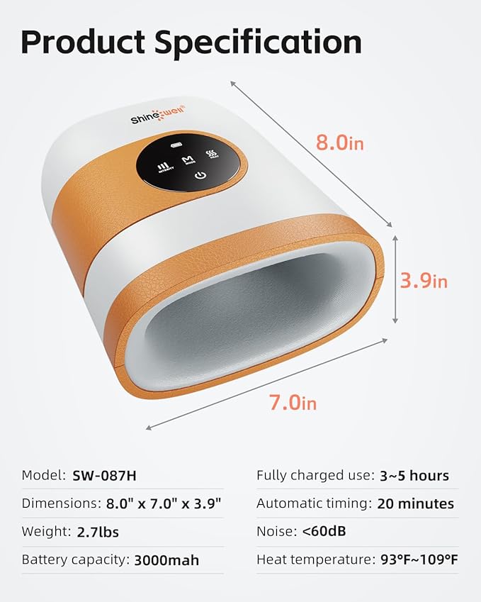SHINE WELL Hand Massager - Cordless Hand Massager with Heat and Compression for Arthritis and Carpal Tunnel - Muscles Pain Relief from Wrist to Palm and Finger