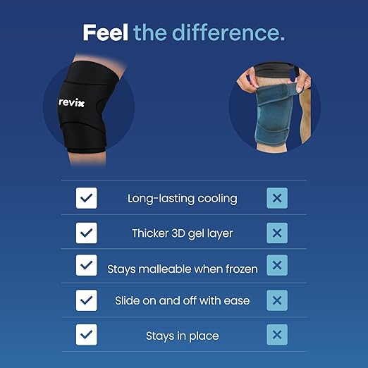 REVIX 3D Knee Ice Pack Wrap, Flexible Ice Compression Knee Sleeve with Innovative Dual-layer Gel, Reusable ice sleeve for knee, Cold Therapy for Knee, Elbow & Calf (L)