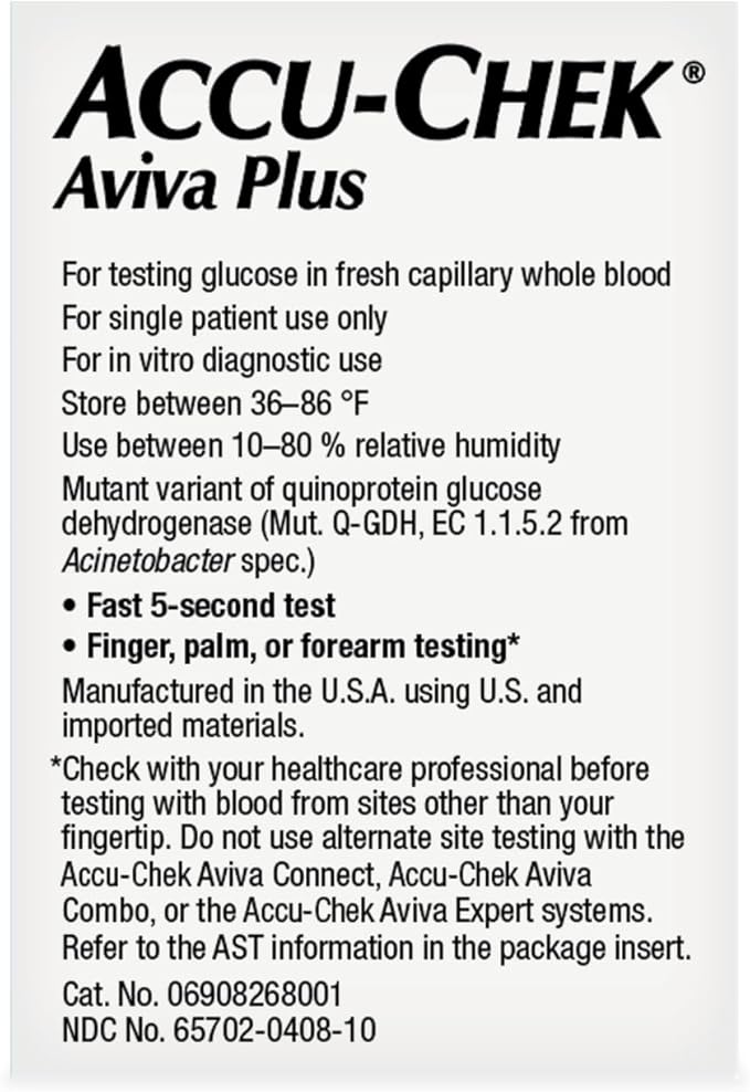 Accu-Chek Aviva Plus Test Strips for Diabetic Blood Glucose Testing (Pack of 100)