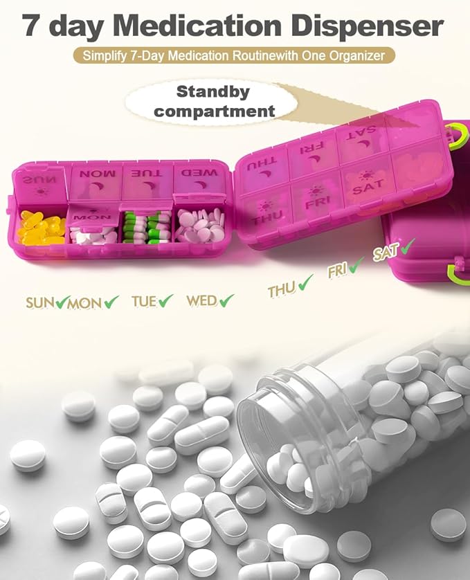 Pill Organizer Medicine Organizer Travel Essentials - Travel Pill Case with Labels, Large Daily Medicine Dispenser