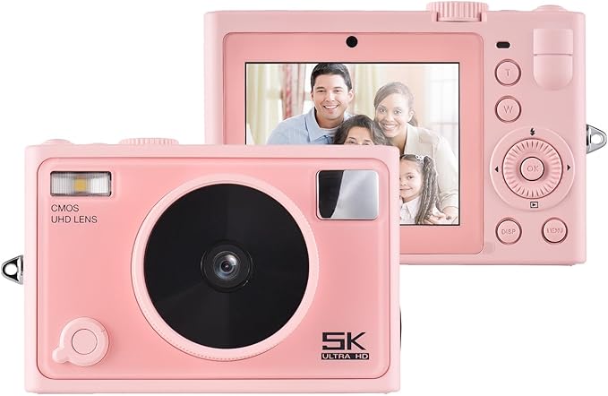 Andoer 5K Digital Camera WiFi Pink Compact Camera 72MP Dual Lens 2.8 Inch IPS Screen Auto Focus 18X Digital Zoom LED Flash Color Filters Birthday Festival Gift for Students Teenagers Friends
