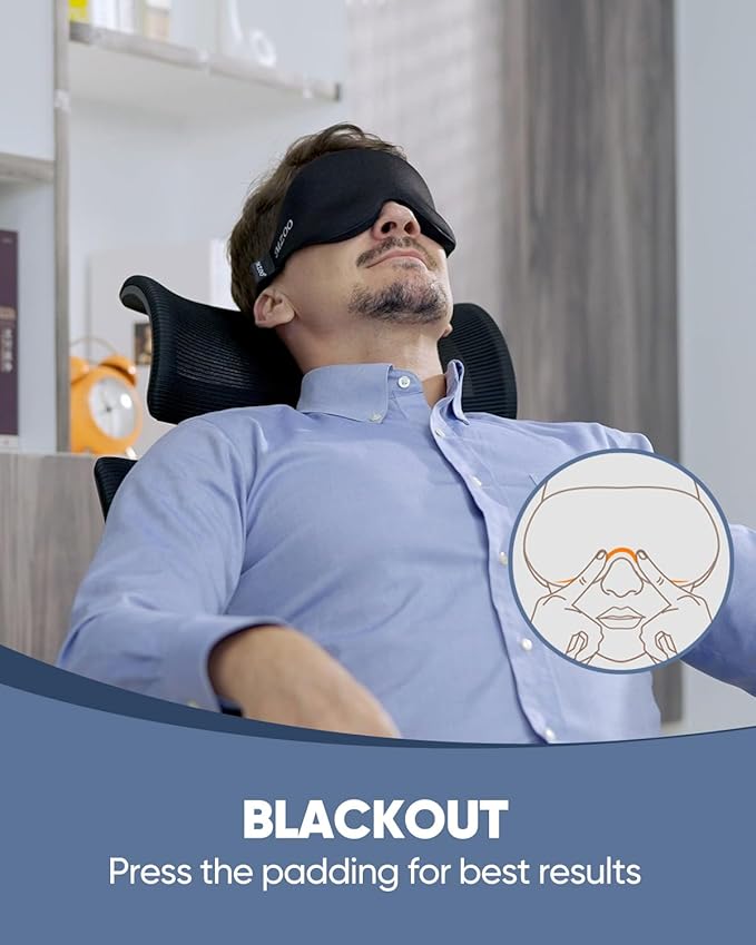 MZOO Luxury Sleep Eye Mask for Side Sleeper Men Women, Zero Eye Pressure 3D Sleeping Mask, Light Blocking Patented Design Night Blindfold, Soft Eye Shade Cover for Travel, Black