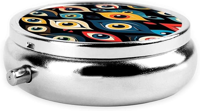 ZhongGuo Eyes Printed Pill Organizer,Round Travel Pill Organizer Mini Medicine Pill Box for Purse Iron Plating