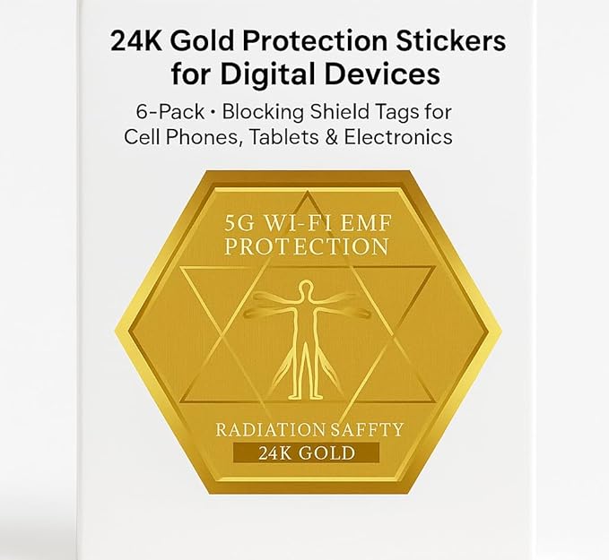 AlphaDesignLuxe 24K Gold Protection Stickers 6-Pack – Luxury Wellness Tags for Smartphones, Tablets & Laptops – Decorative Device Support Stickers