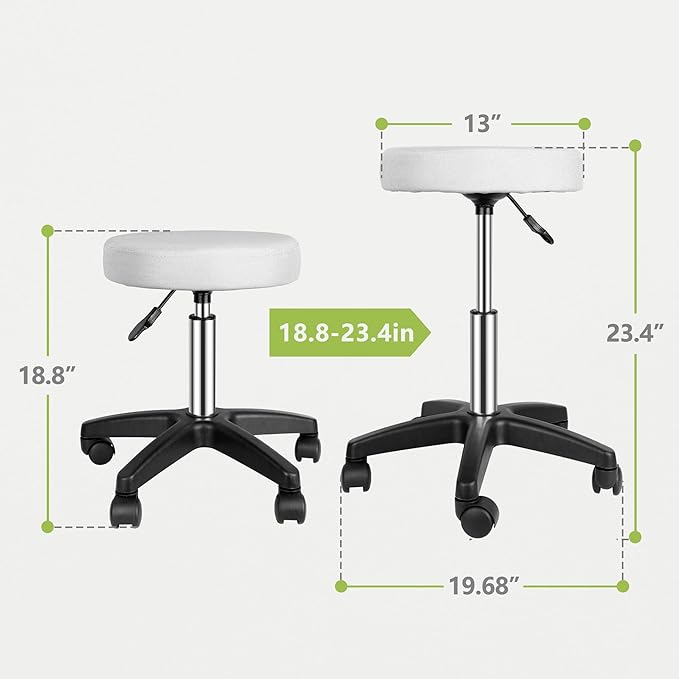 F2C Leather Adjustable Bar Stools Swivel Chairs Facial Massage Spa Salon Stool with Wheels White/Black (White)