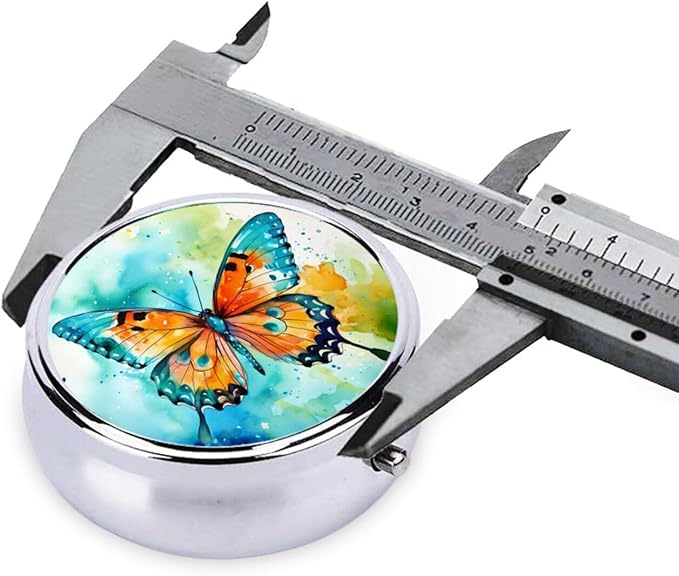 Watercolor Butterfly Art Style Pill Box 3 Compartment Pill Case, Portable Medicine Pill Organizer for Pocket Purse Pill Box Decorative Metal Medicine Vitamin Organizer