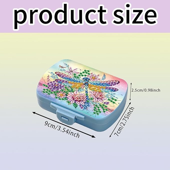 C'eitura DIY Dragonfly Diamond Art Painting Blue Pill Organizer with 6 Lid Detachable Compartments, Fun DIY Craft Project for Adults, Elegant Pill Case for Purse & Travel