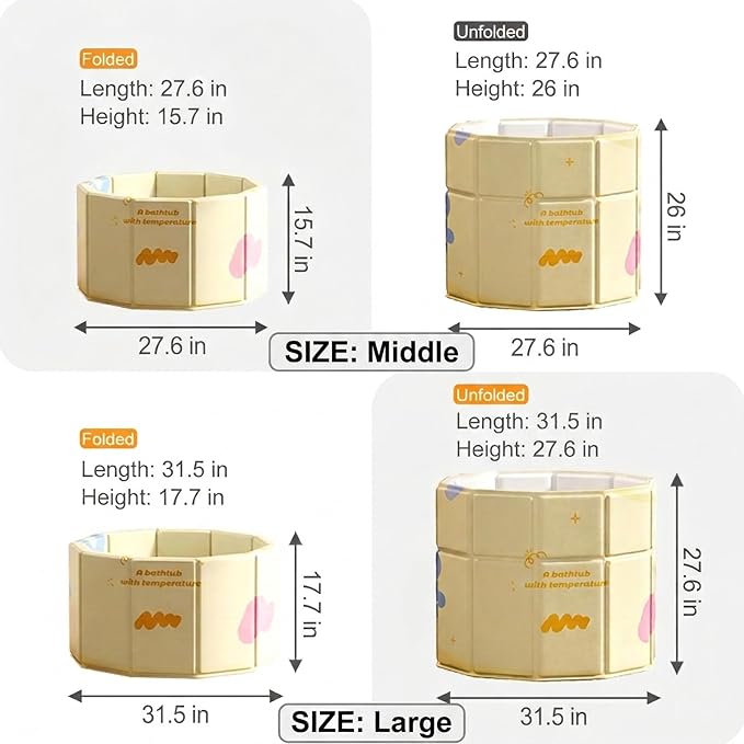 Quivora 27.5" Portable Bathtub for Adults, Seniors, Kids & Pets, Inward Folding Edge for Easy Step-In, 2-in-1 Ice Bath & Hot SPA Collapsible Soaking Tub (Yellow, 27.5x26")