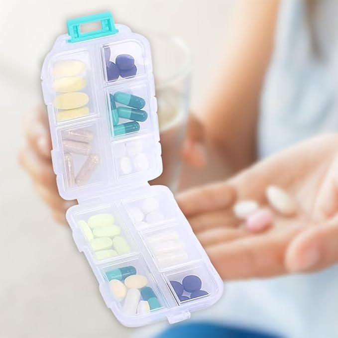 Travel Pill Organizer Portable Pocket Pill Case Small Pill Box for Purse Medicine Organizer Have 10 Compartments Storage Vitamin Fish Oil by INVODA (White)