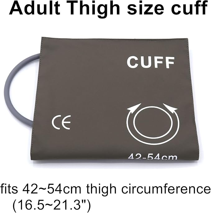 NIBP Cuff with BP12 Connector for Thigh, 42-54 cm Single Tube Reusable PU Brown Replacement Blood Pressure Cuff with Inner TPU Airbag