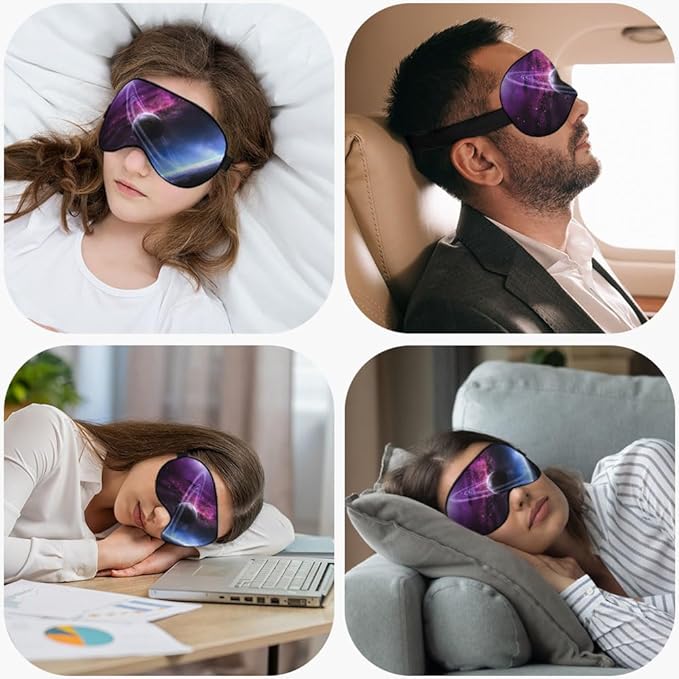 Universe Galaxy Sleep Eye Mask Eye Cover Abstract Saturn Mysterious Starry Sky Silk Eye Mask for Sleeping with Adjustable Strap for Travel Nap Shift Work Office