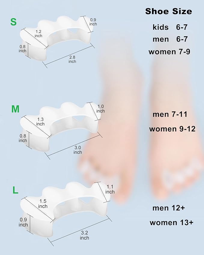 2Pairs Toe Separators Toe Spacers for Women Men to Correct Bunion, Relieve Feet Pain, Foot Alignment, Toe Straighteners for Hammertoes, Plantar Fasciitis (L, Women Shoe Size 13+, Men:11.5+)