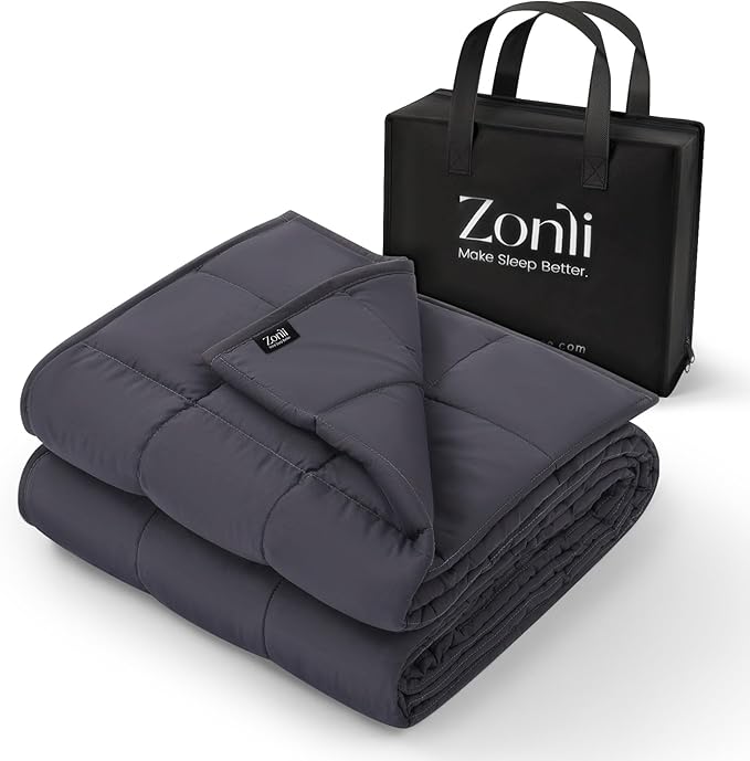 ZonLi Weighted Blanket 15 lbs(48''x72'', Twin Size, Grey), Weighted Blanket for Adults, with Glass Beads