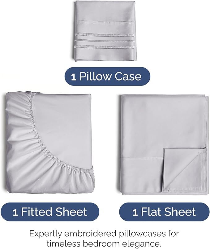 Twin Size 3 Piece Sheet Set - Extra Soft, Breathable & Cooling Sheets - Hotel Luxury Durable Bed Sheets for Women & Men - Deep Pockets, Easy-Fit & Wrinkle-Free Sheets - Light Lilac Oeko-Tex Bed Sheets