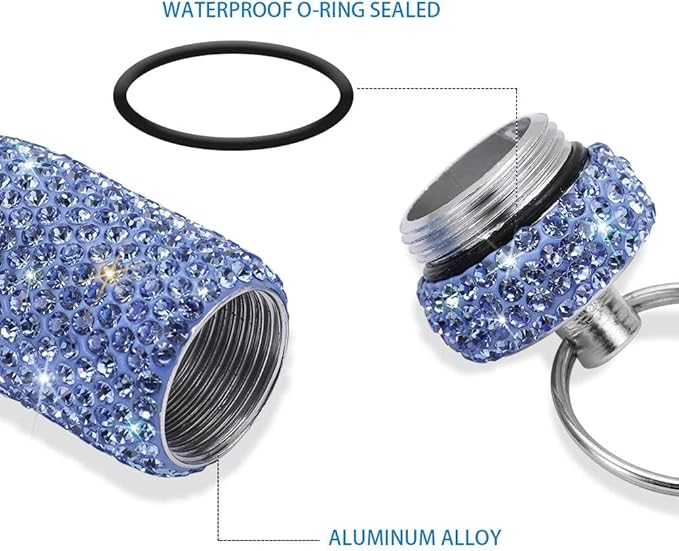 Portable Pill Case Pill Container Waterproof Pill Holder with Keychain Bling Pill Box Medicine Dispenser Bottle Storage for Outdoor Camping Travel (Sky Blue)