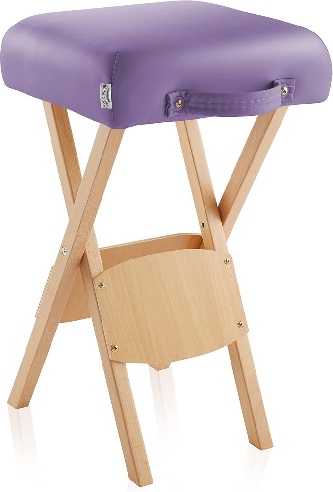 Saloniture Wood Folding Massage Stool with Carrying Case, Lavender