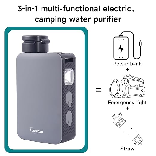 Portable Electric Water Filter - 0.01 Micron Outdoor Camping Water Purifier for Hiking, Camping Water Filtration System Survival,Travel and Emergency (Grey)