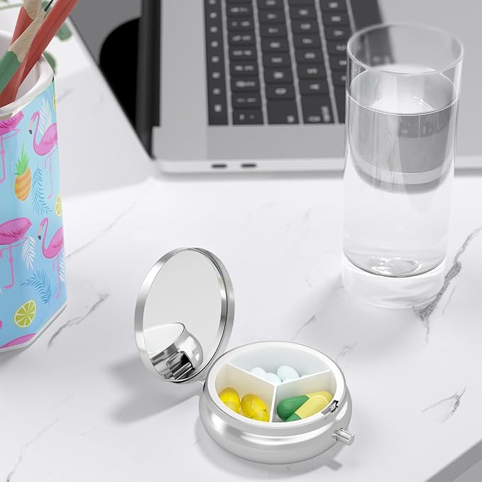 Nipichsha Pill Box, Small Pill Case for Purse & Pocket, Cute Travel Medicine Organizer, Portable Medicine Container Holder to Hold Vitamins, Medication, Fish Oil & Supplement, A01-Art Style Pattern